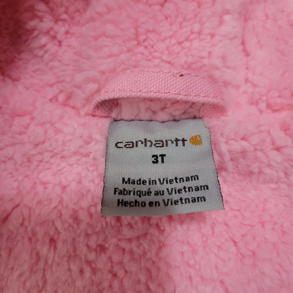 Carhartt Girls 3T Pink Washed Duck Hooded Jacket Sherpa Lined Full Zip Workwear